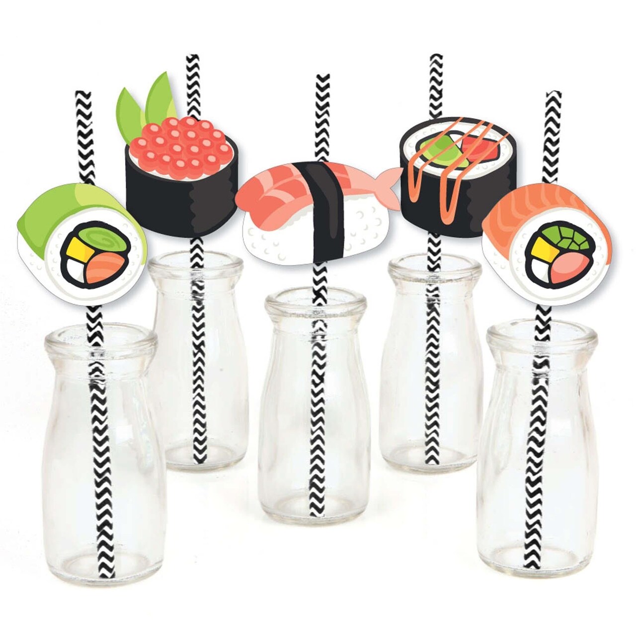 Big Dot of Happiness Let's Roll - Sushi - Paper Straw Decor - Japanese Party Striped Decorative Straws - Set of 24